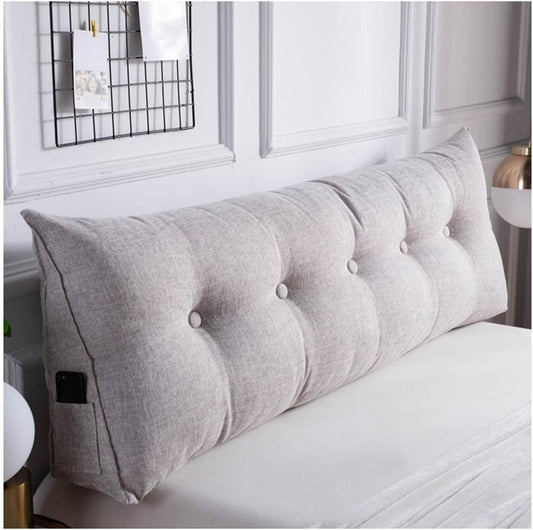 Headboard Pillow - Lumbar Backrest Support Cushion for Sitting Up in Bed, Removable Cover, Comfortable Rest & Relaxation, Ideal for Reading & Watching TV (Beige Grey 120cm/47inch)