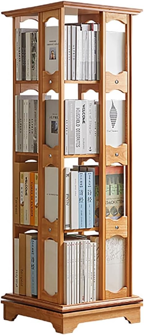 360° Solid Wood Rotating Bookshelf 4/5/6 Tier 360° Rotating Bookcase Spinning Bookshelf Tower For Kids & Adults Corner Bookshelf For Small Space Square Narrow Bookshelf For Bedroom Living Room(45x45x1