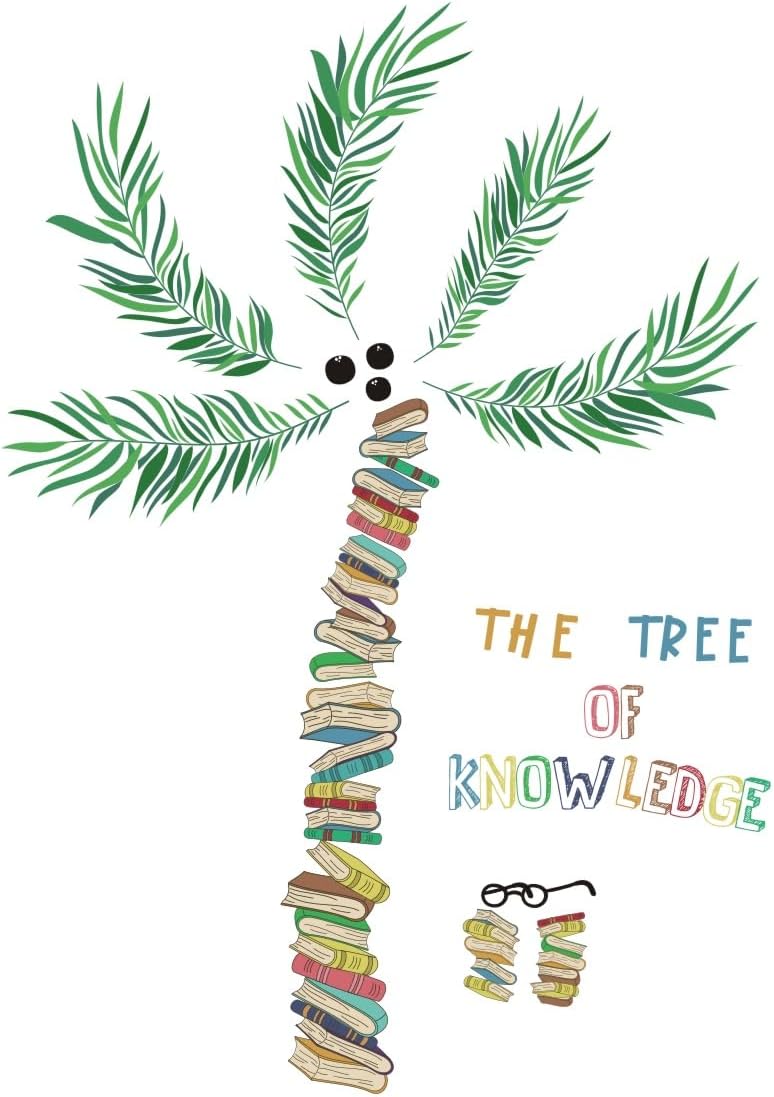 IARTTOP Plants Book Wall Decals Coconut Tree Wall Stickers Palm Tree for Reading Corner Classroom Wall Decoration Library Study Room Reading Book Decals