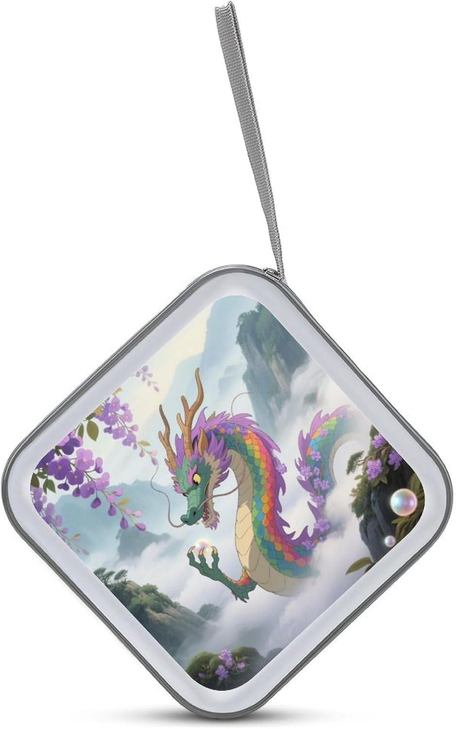 Rainbow Scaled Eastern Dragon CD Case Portable Zipper CD Case 40 Capacity Hard Plastic DVD Cases Holder Large Storage Disc Wallet Bag for Car Home Travel DVD Collection Bag