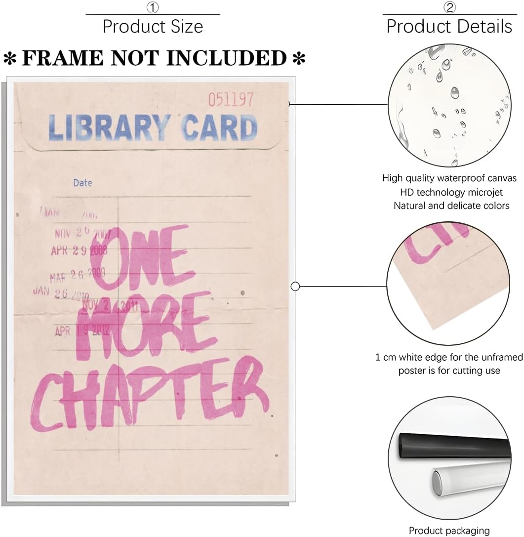 Ripiyome Pink Vintage Library Wall Art One More Chapter Quote Book Poster Trendy Bookish Decor Posters Retro Library Canvas Print for book lover Reading Nook Bedroom Wall Decor 12x16inch Unframed