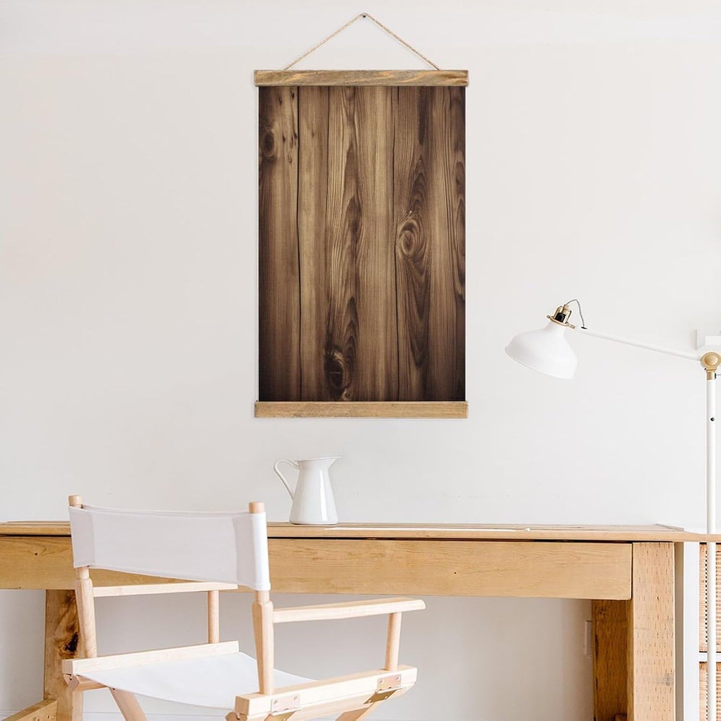 Vintage Wood Grain Poster with Wooden Frame Personalized Linen Hanging Scroll Painting Rustic Wall Hanging Illustrative Modern Artwork Decor for Home Living Room Bedroom Office