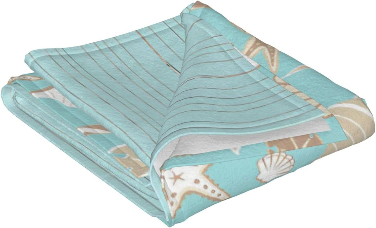 Happy Summer Ocean Themed Coastal Beach Starfish Scallop Throw Blanket Cozy Warm Blankets Soft Flannel Blankets Gift Home Bedding Living Room Couch Sofa Bed for All Seasons Blanket 40x50inch