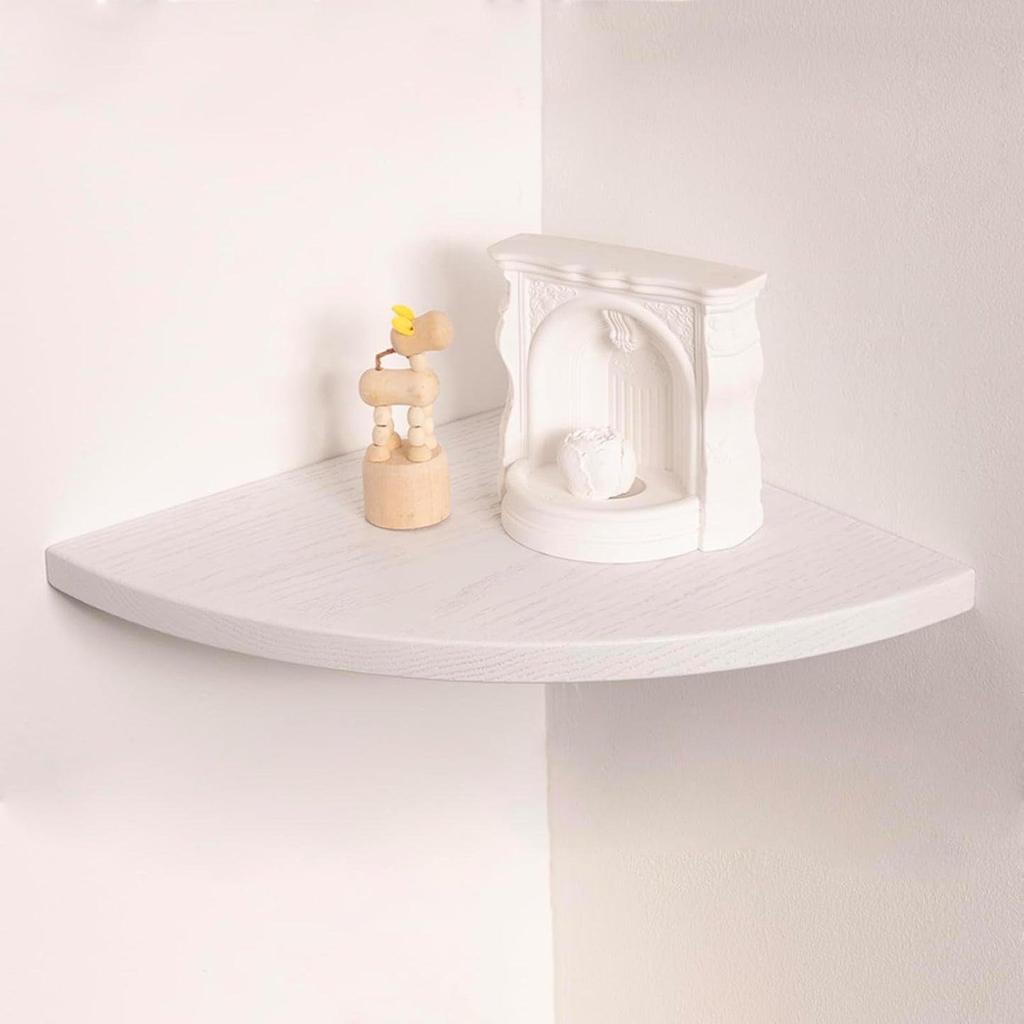 Floating Corner Shelves White 12", Solid Oak Wall Mounted Wooden Display Storage Rack with Wire Hole for Plants, Photos, Speakers, Bedroom, Kitchen, Living Room Décor - 1-Pack