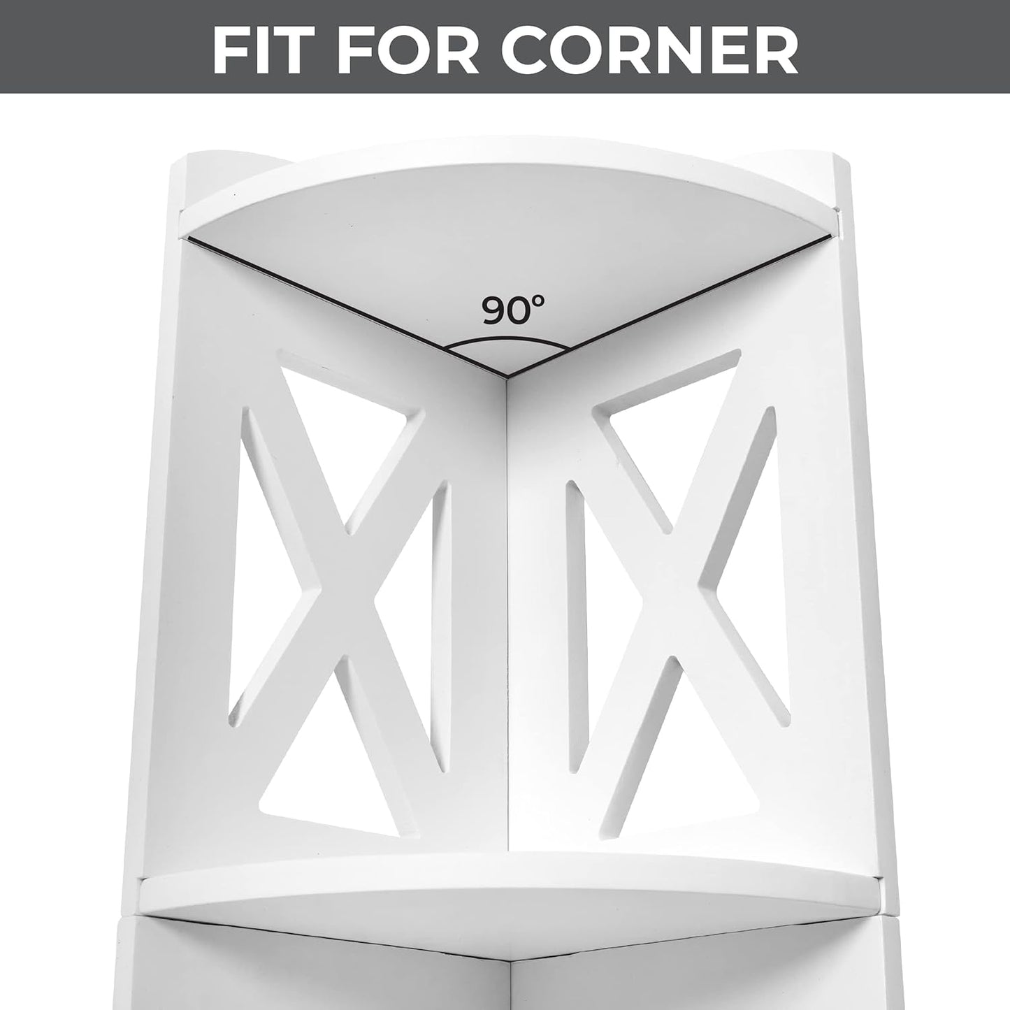 NHZ Corner Shelf Stand, Wood Corner Bookshelf, Corner Bookcase and Plant Stand (White, 4 Tier)