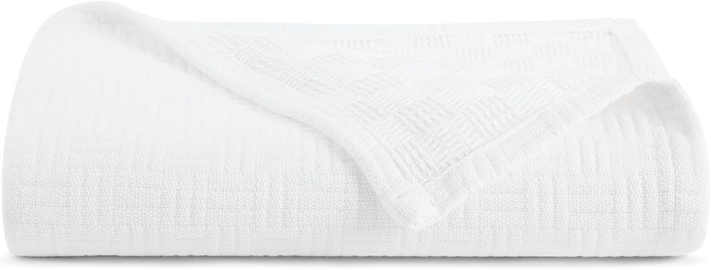 Arkwright Basket Weave King Blanket - 100% Ringspun Cotton All Season Blankets, Luxury Hotel Quality, Soft on Skin, Breathable, 300 GSM for Bed, Sofa, and Chair, 104 X 90 in, White