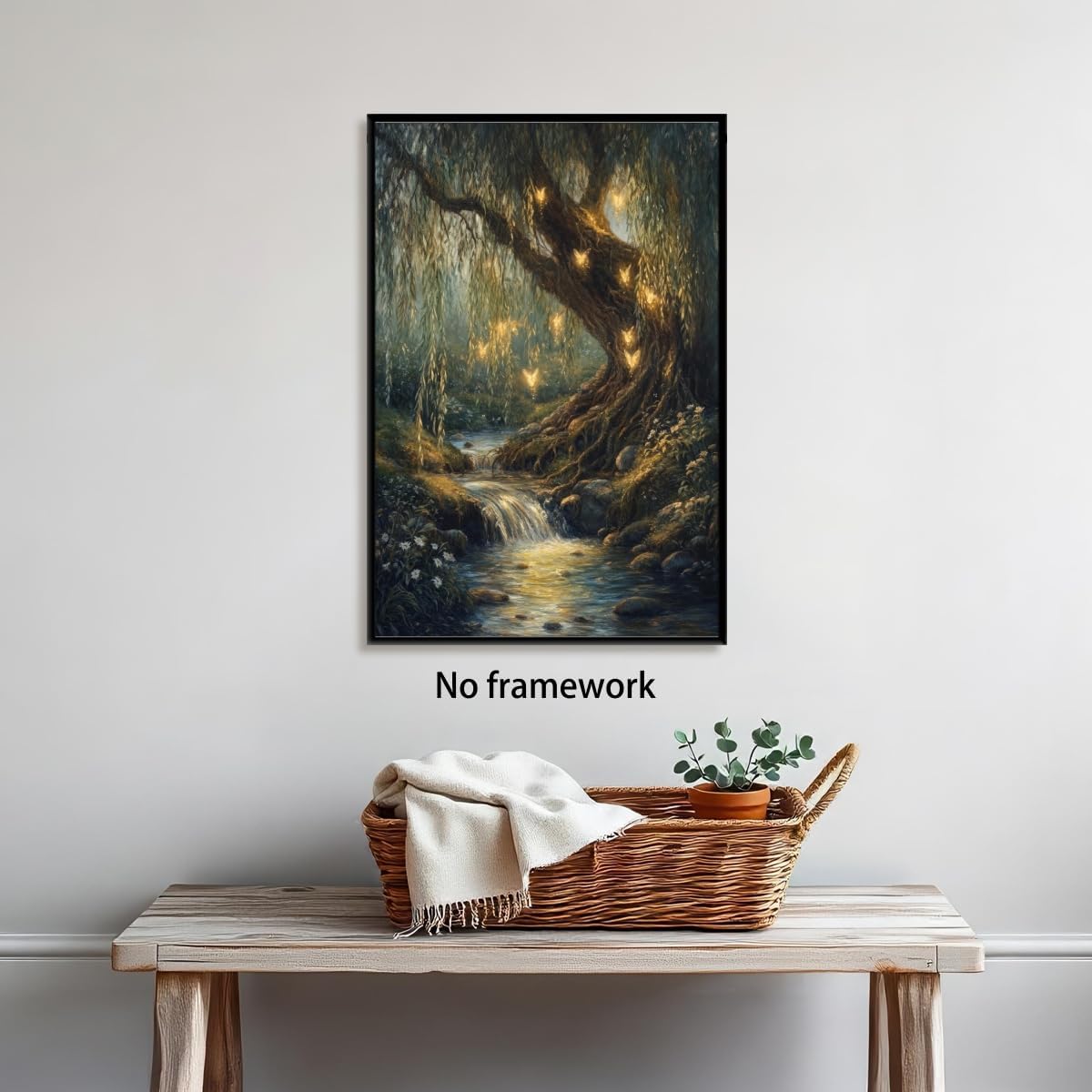 Willow Tree Fairies Poster Enchanted Forest Wall Art Dark Academia Decor Vintage Nature Rustic Aesthetic Enchanted Illustration Canvas Print for Bedroom Reading Nook 12x18inch Unframed