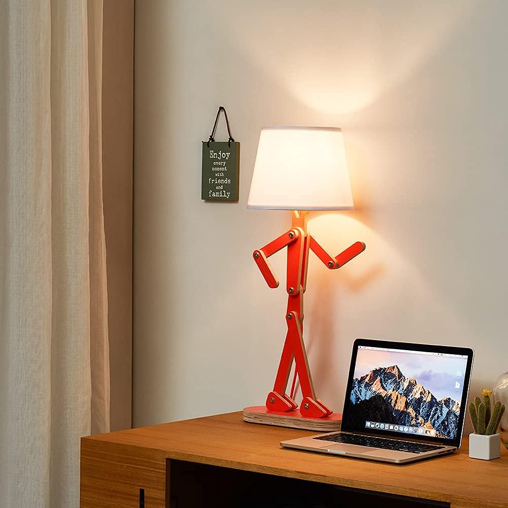 Fun Desk Lamp for Kids Bedside Bedroom - Creative Swing Arm Modern Unique Reading Wood Table Light for Living Room Girls Boys Quirky Gift - Oran Orange, Bulb Included