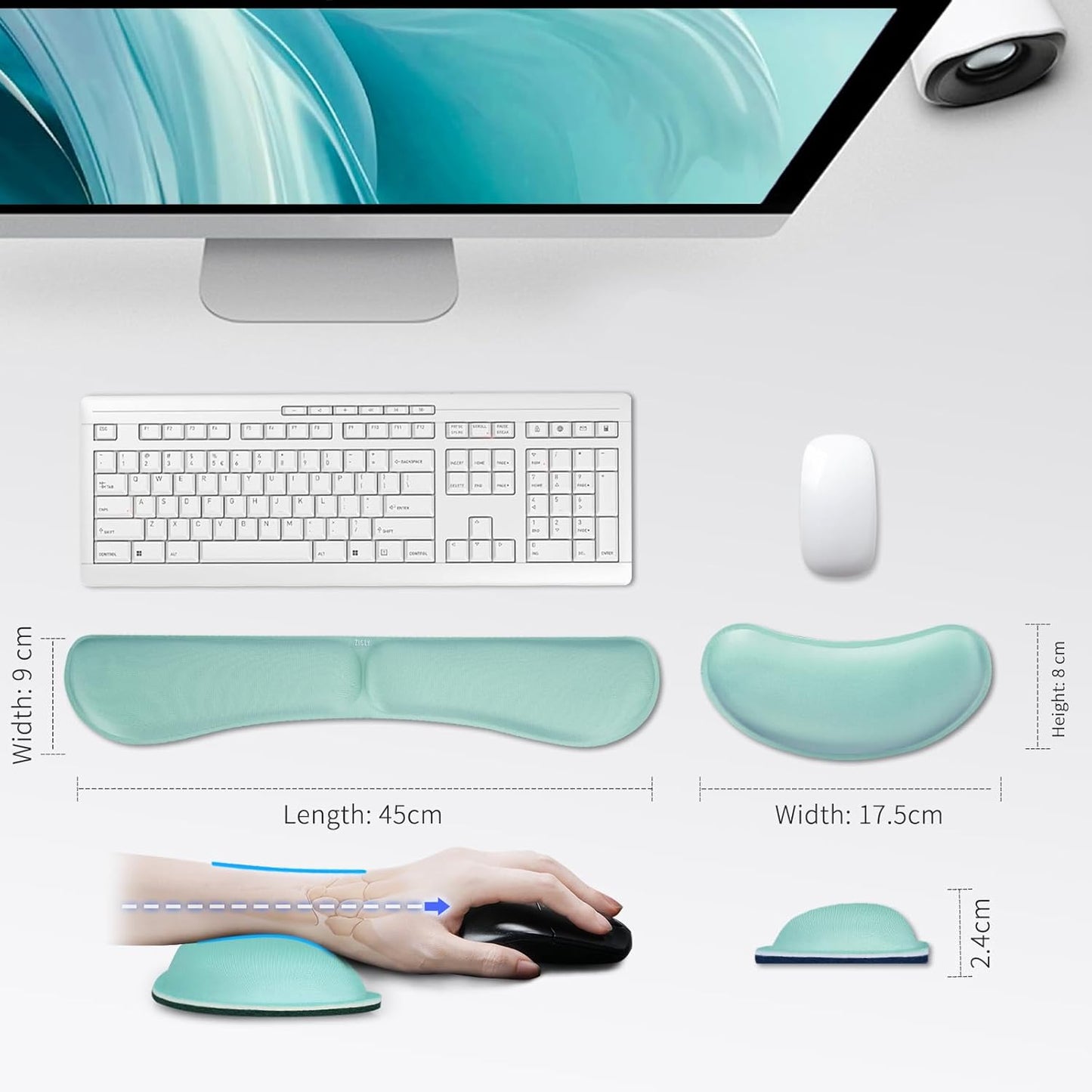 ZIBLY Wrist Rest Keyboard and Mouse Set - Anti-Skid Non Slip Ergonomic Wrist Cushion Support Pad - Easy Typing,Pain Relief - Premium Memory Foam for Work from Home Gaming Computer Laptop