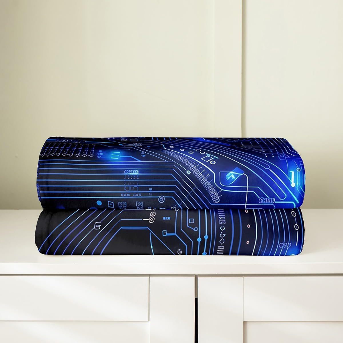 Erosebridal Circuit Board Fleece Blanket Twin 60x80,3D Print Chips Blanket,Abstract Art Design Throw Blanket Blue Black Fuzzy Blanket for Kids Boys Teens