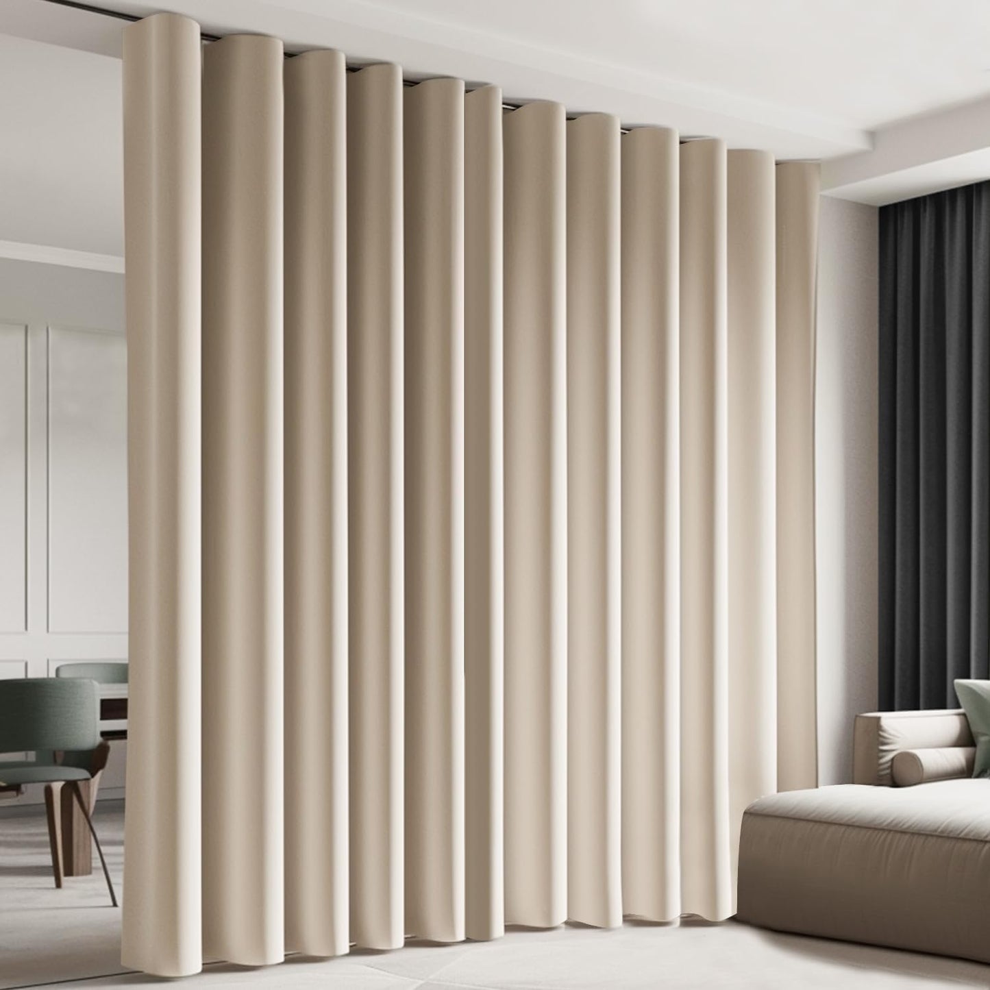 Room Divider Blackout Curtain Track Curtains Wall Dividers Panels Screen for Living Rooms Bedroom Office Privacy Partition Separation, W100 × L84 Inch,1 Panel, Beige