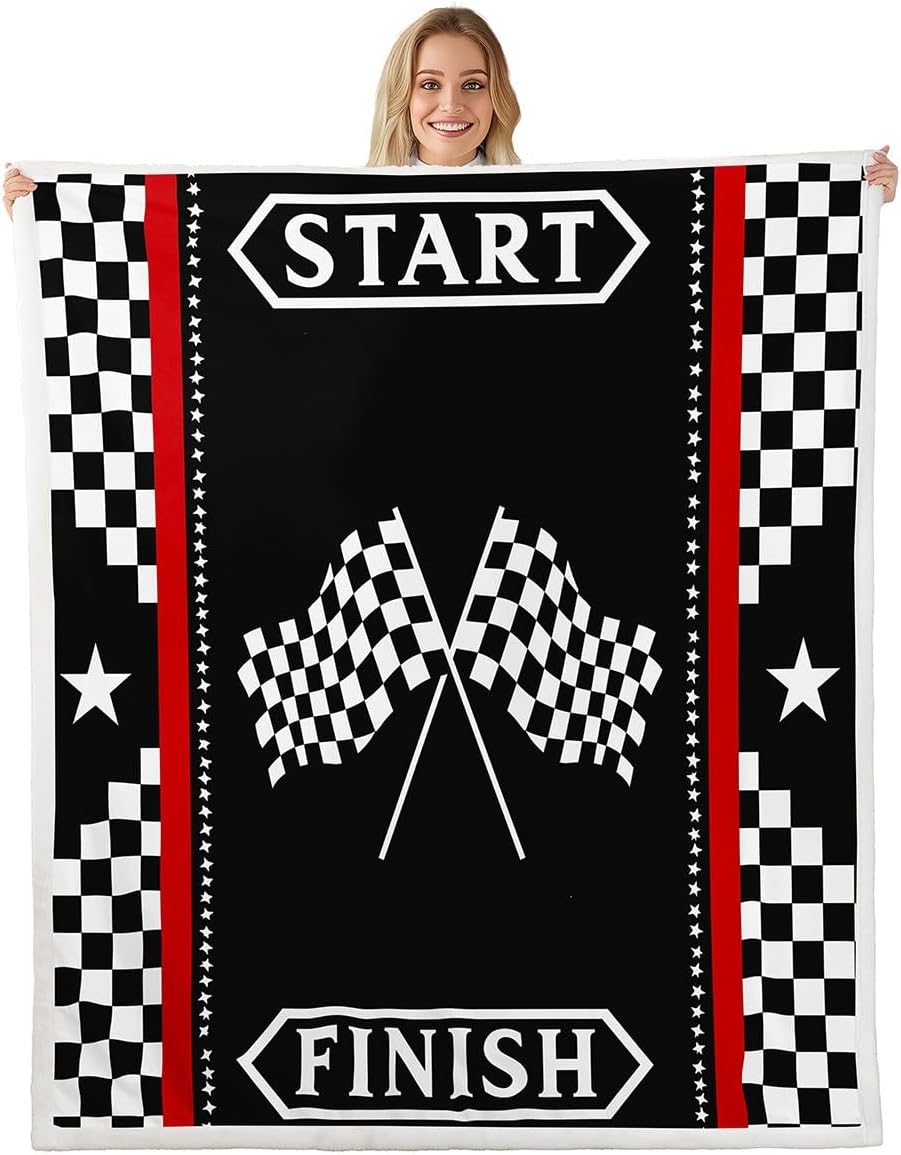 Racing Flag Throw Blanket,Black White Geometric Checkerboard Fuzzy Blanket,Race Car Extreme Sports Games Fleece Throws for Bed Couch Sofa,Simple Soft and Breathable,Throw Size (50 x 60 Inches)