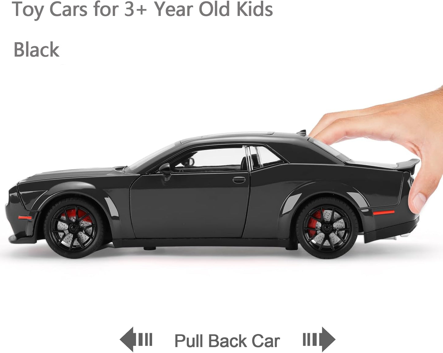 SASBSC Toy Cars for Boys Age 3-12 1:24 Car Toys Diecast Metal Car Model with Light & Sound Collectable Muscle Super Cars for Kids (Black)