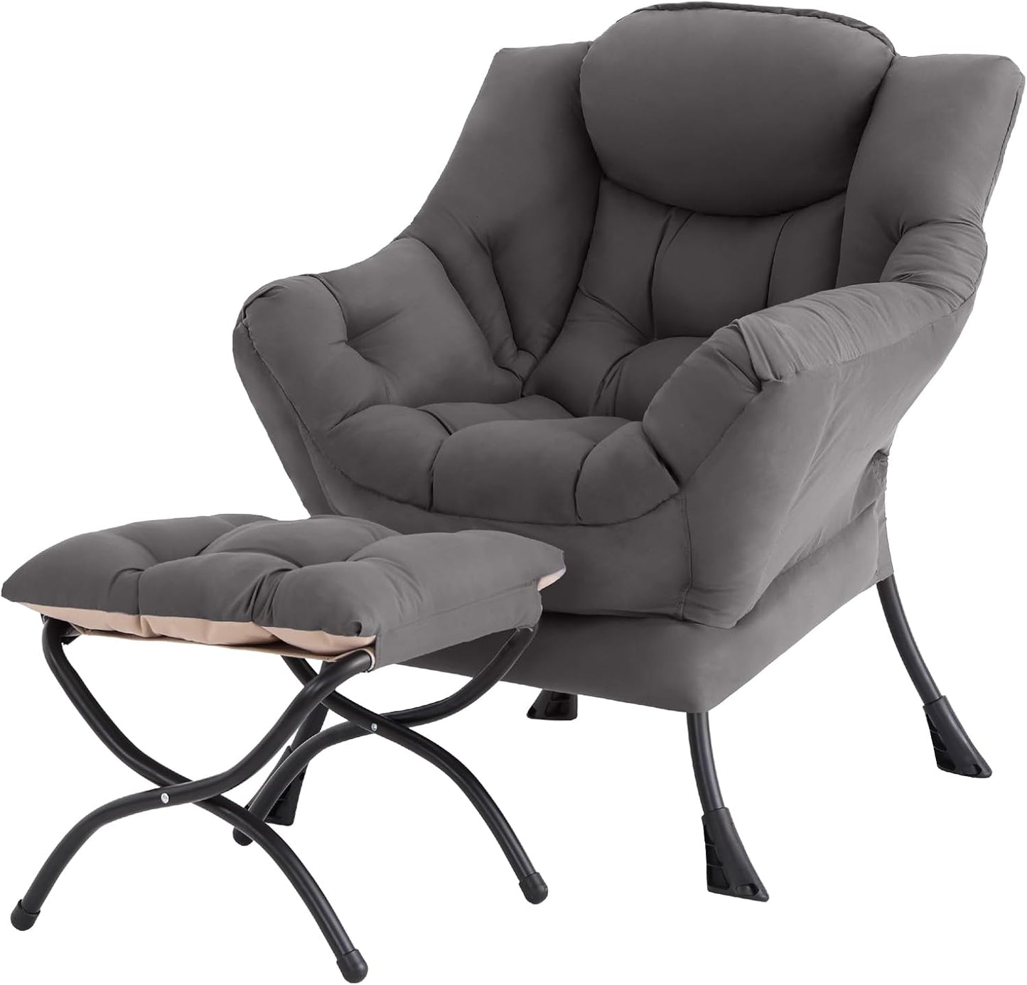 Tiita Lazy Chair with Ottoman, Gray Modern Large Accent Chair, Comfy Leisure Sofa Armchair with Ottoman, Reading Chair with Footrest for Bedroom, Living Room, Dorm Rooms, Garden Dark Grey