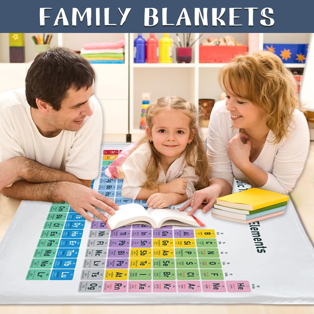 Periodic Table of Elements Chemistry White Blanket Microfiber Flannel Throw Lightweight Super Soft Cozy Blankets for Couch Bed Sofa Chair, Gift for Birthday Thanksgiving Christmas 80"x60" for Adult