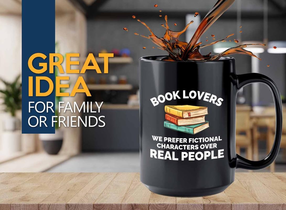 Book Lover Coffee Mug 15oz Black - We prefer fictional - Gift For Poets Bookish People Bibliophile Librarian Book Club Reader
