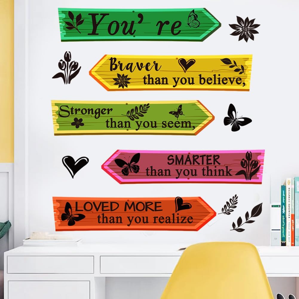 Colorful Wall Decal Inspirational Quote Wall Decals You’re Braver Than You Believe, Stronger Than You Seem, Smarter Than You Think, Loved More Than You Realize Decoration