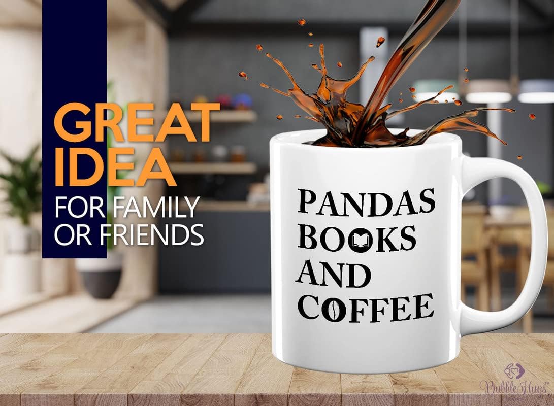 Book Lovers Coffee Mug 11oz White - Pandas Books And Coffee - Animal Lovers Caffeine Addict Zookeeper Pet Kawaii Bear Bamboo Bookworm Reader
