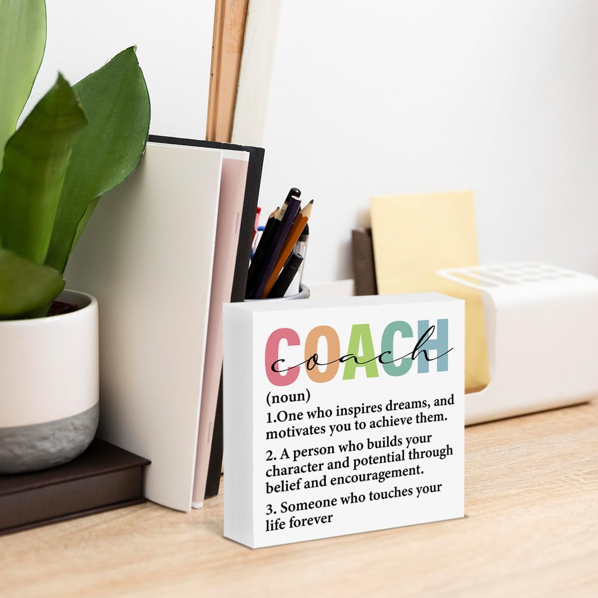 Coach Gifts for Women, Gifts for Volleyball Cheer Dance Coach Definition Wood Block Sign Home Office Desk Shelf Decor
