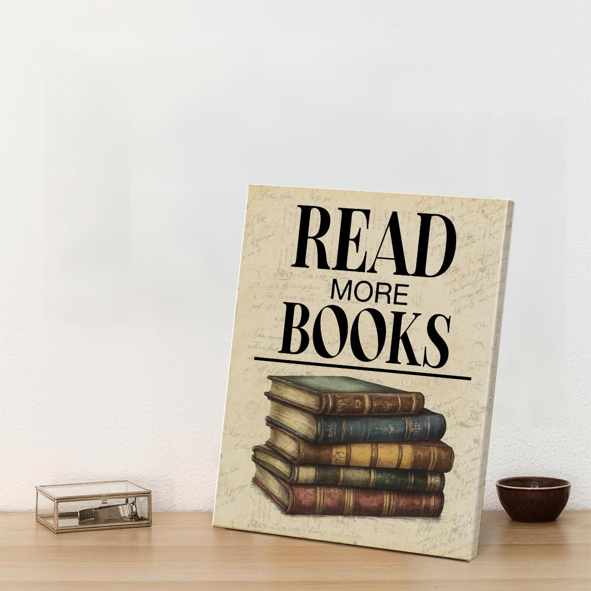 Vintage Reading Book Classroom Wall Art Print - Read More Books Poster Painting - Retro Book Lover Wall Decor for Library Study Reading Room Dorm Canvas Framed 8x10 Inches