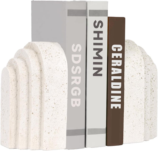 Heavy Duty Resin Bookends for Shelves - Modern Layered Arch Design, Aesthetic Home Decor,Stylish Decorative Book Ends