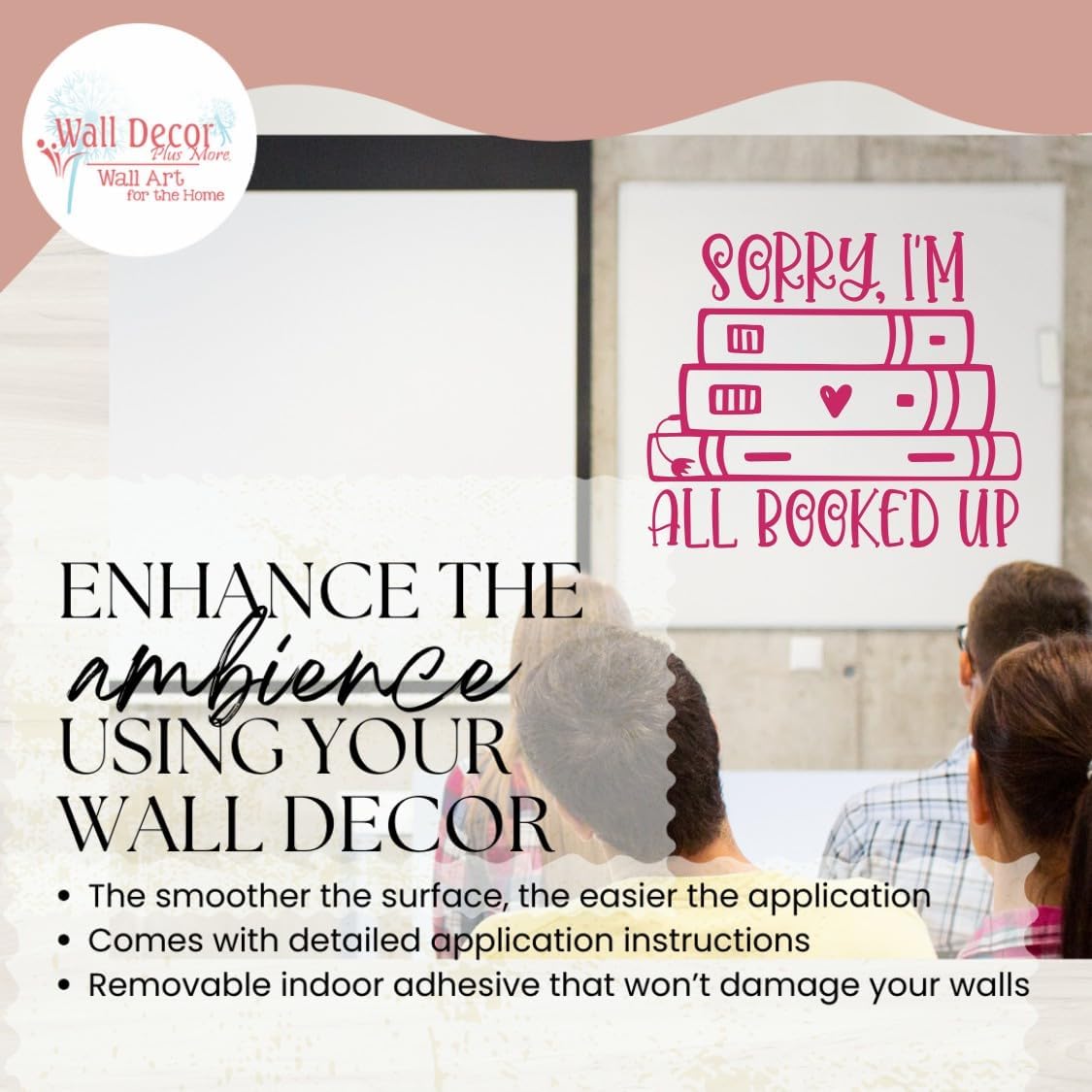 Sorry All Booked Up Book Worm Vinyl Wall Art Decal - Modern Inspiring Classroom Quote Sticker - Reading Room Inspirational Wall Sticker - Removable Quotes for Wall Decor - Vinyl Lettering Decor