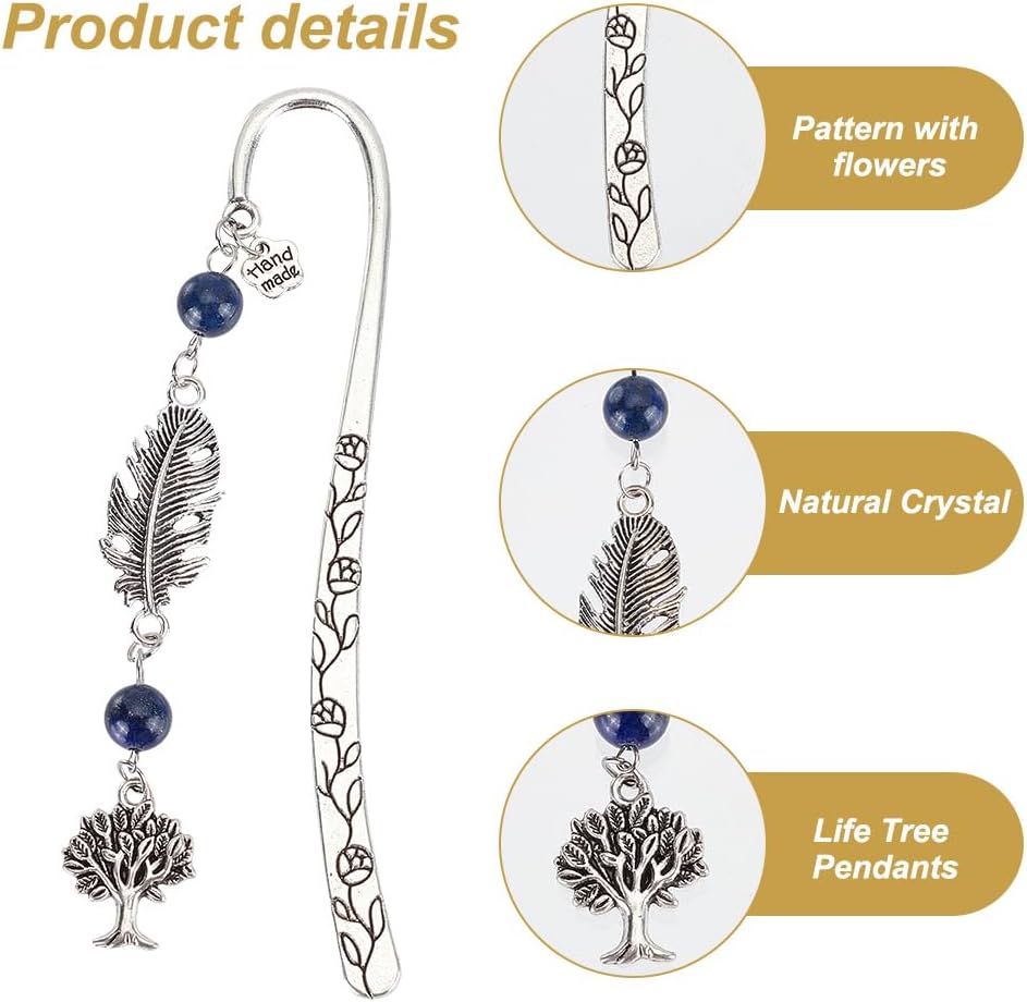 Tree of Life Bookmarks Metal Crystal 12pcs with Gemstone Beading Vintage Alloy Leaf Book Markers for Reading Book Lovers Teacher's Day Student Office Birthday