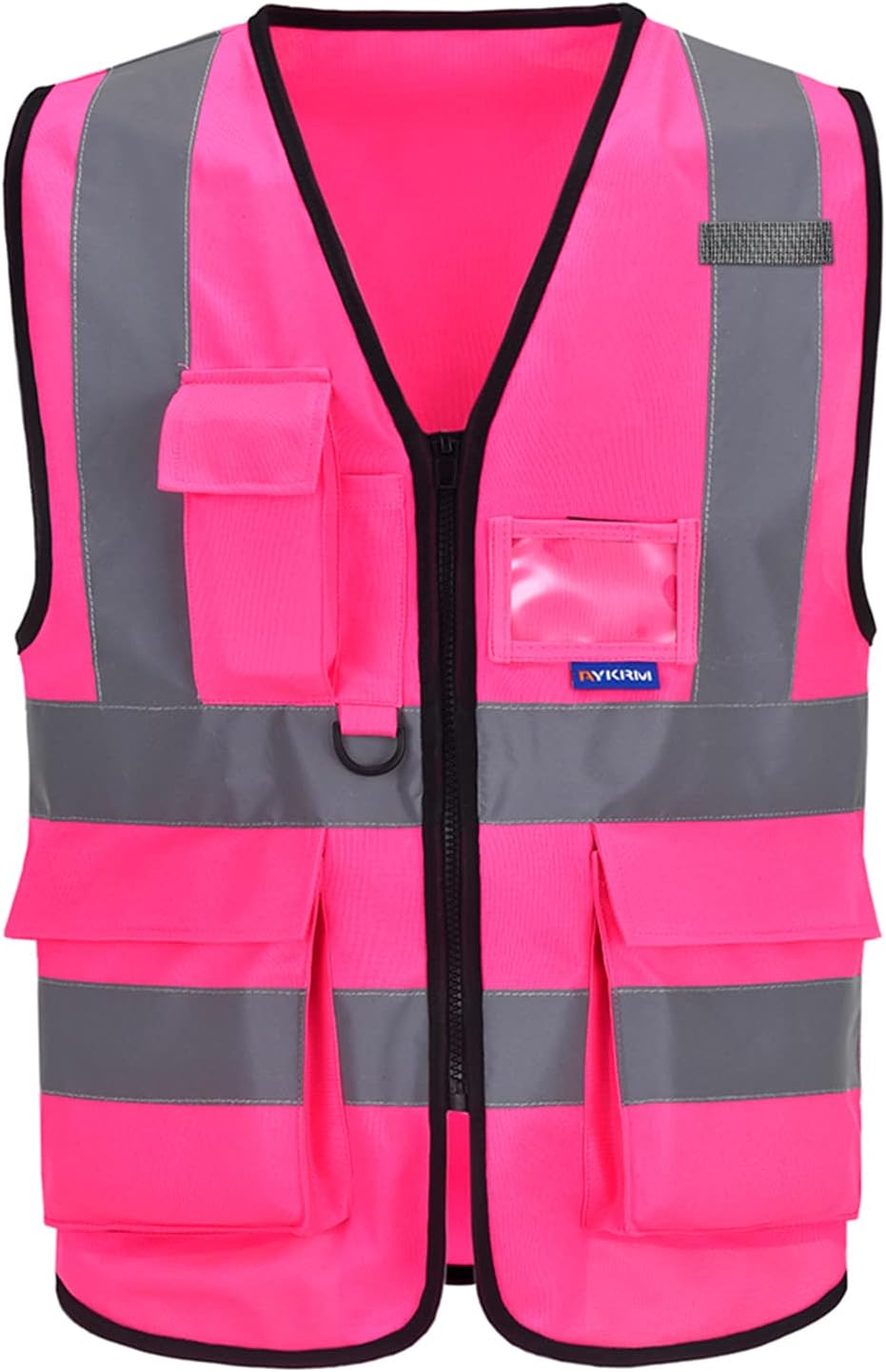 A-SAFETY Pink Safety Vest with Pockets Hi Viz Zipper Front Working Safety Vest with Reflective Strips, Multiple Colors Available,Large