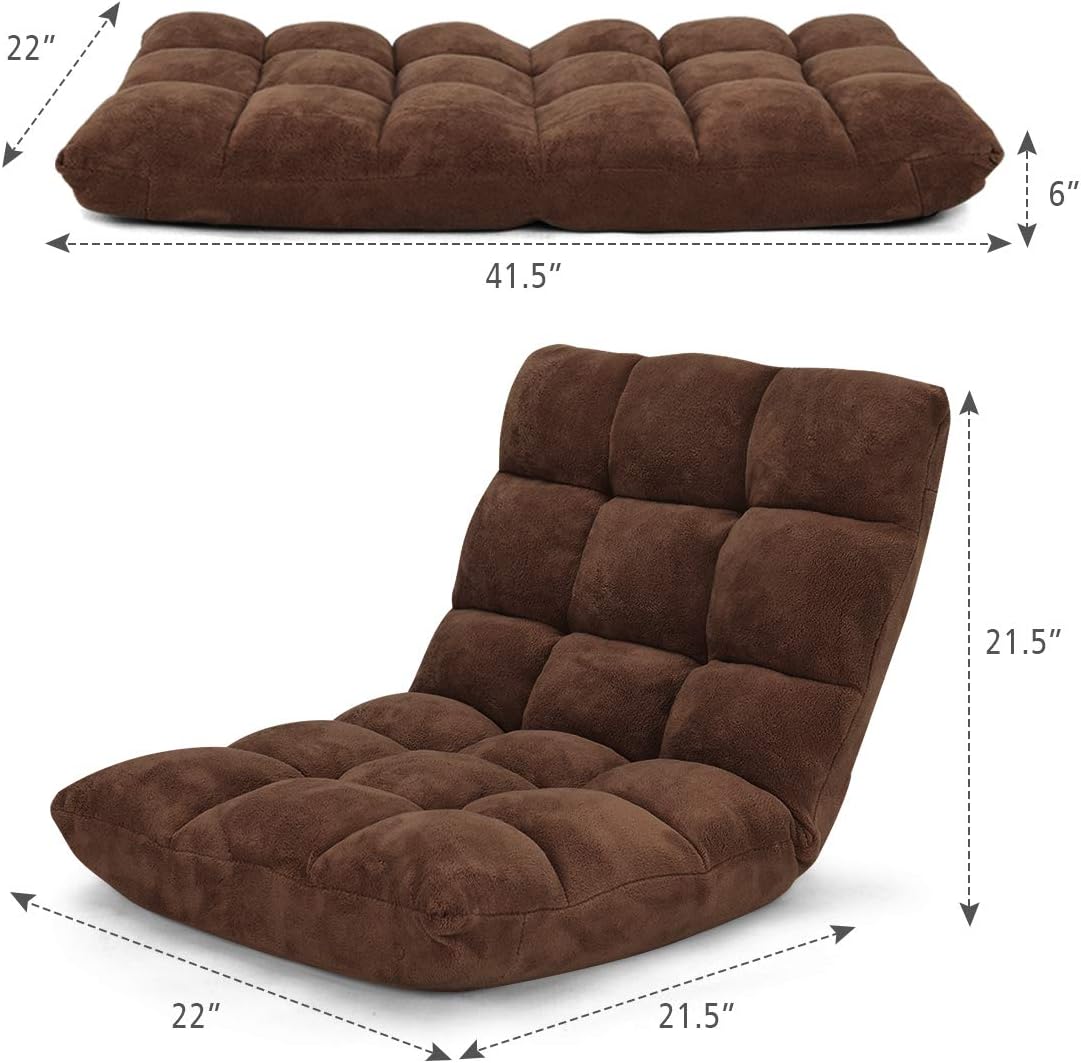 FANTASK 14-Position Floor Sofa, Folding Memory Foam Chair w/Comfy Cushions & Study Steel Frame, Angle Adjustable Couch Sofa for Reading, Gaming, Meditating (Coffee)