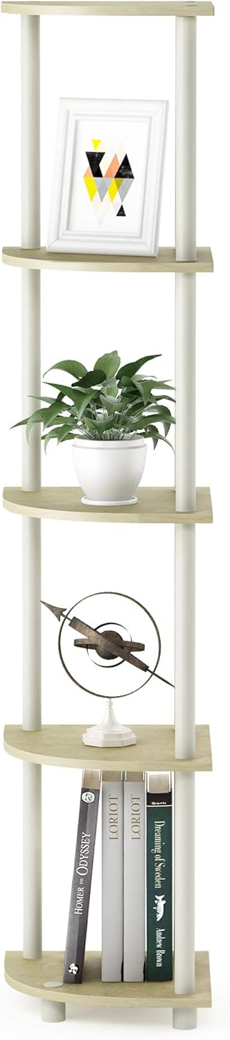 Furinno Turn-N-Tube 5 Tier Corner Display Rack Multipurpose Shelving Unit, 1-Pack, Cream Faux Marble/White