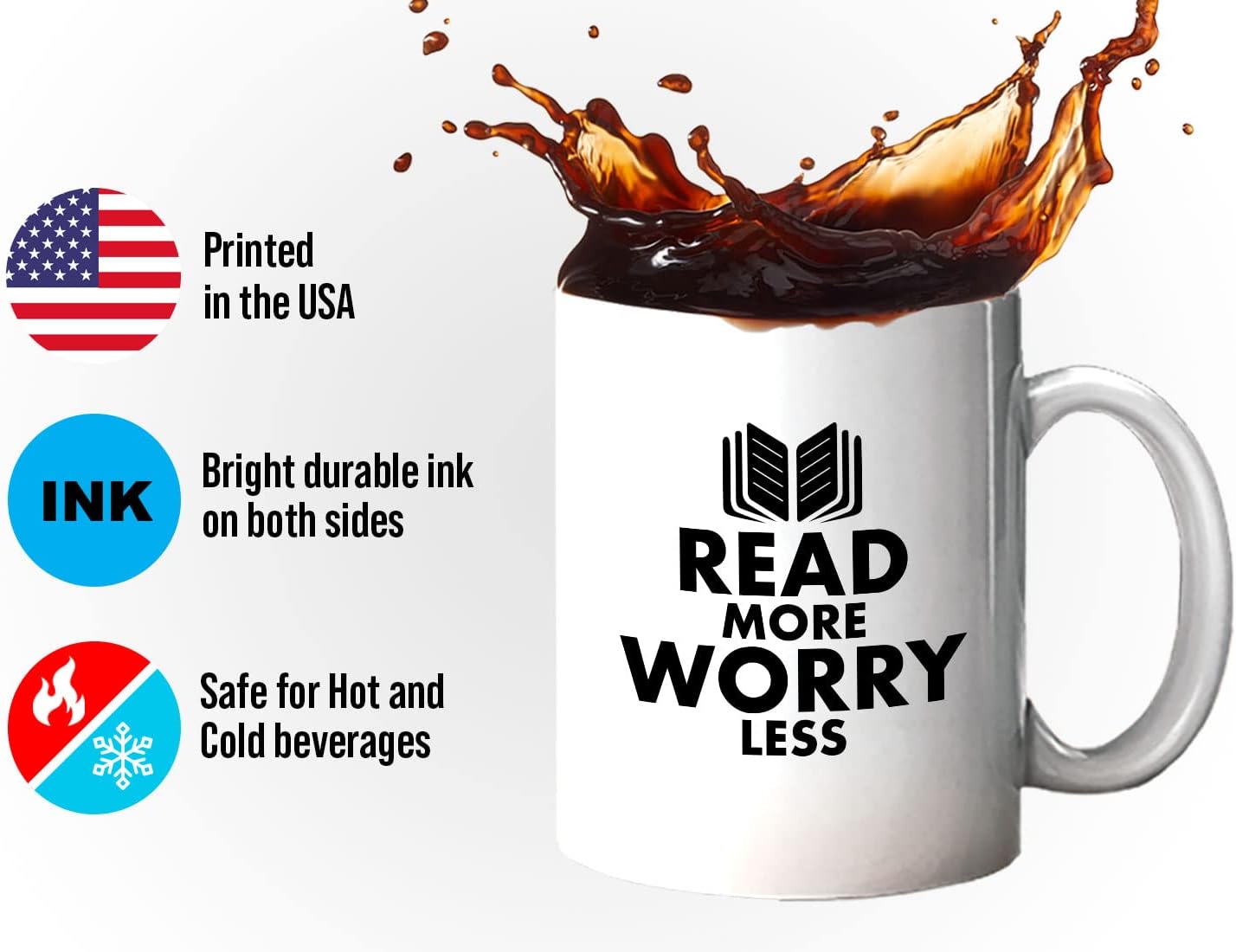 Book Lover Coffee Mug 11oz White - read more - Literary librarian Literature Bookworm Historian Public Library Curator Bibliophile Bibliolater