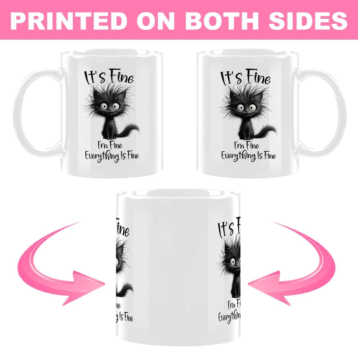 Cat Lover Gifts, I'm Fine Everything is Fine, Office Coffee Mug, Funny Ceramic Mug, Ceramic Cup, Funny Cat Gifts for Women Mom Animal Lover Christmas Birthday Gift 11oz White
