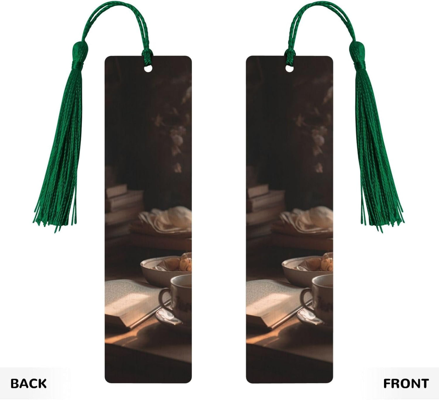 Drink Tea Bookmarks Gifts for Women Men, Wooden Bookmarks for Book Lovers, Vintage Book Marks Ornaments with Tassel, Unique Personalized Reading Page Markers Dark Green