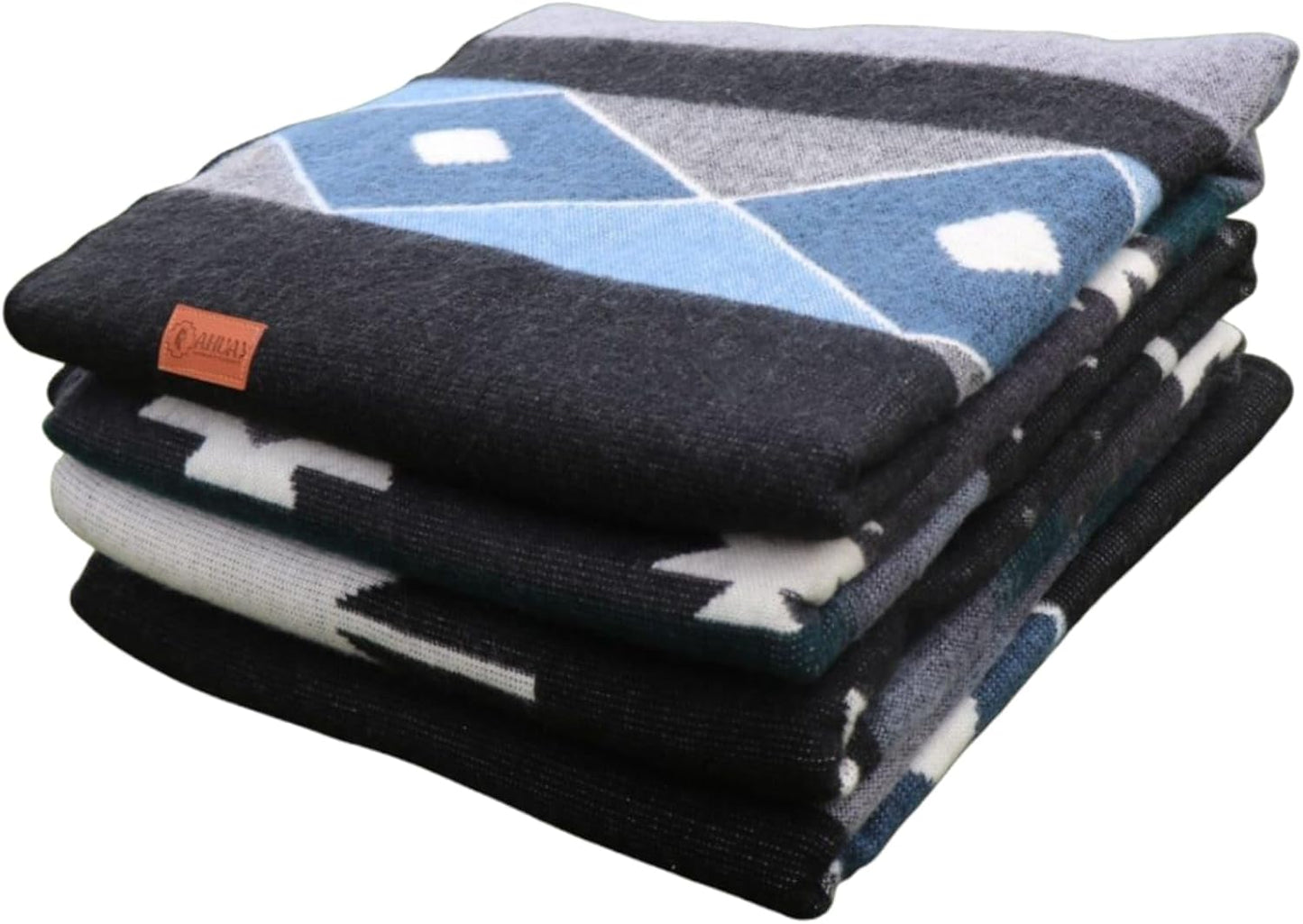 Alpaca Wool Blanket, King Size, Reversible 2 in 1, Thick and Ultra Soft, Hypoallergenic, Non-Itchy, Handmade in Ecuador. Premium Alpaca Wool Thtow Blanket for Cozy Comfort. Blue