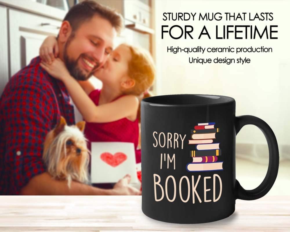 Bubble Hugs Bookish Coffee Mug 11oz Black - Sorry I'm Booked - Introvert Bookworm Book Lover Librarian Love Reading