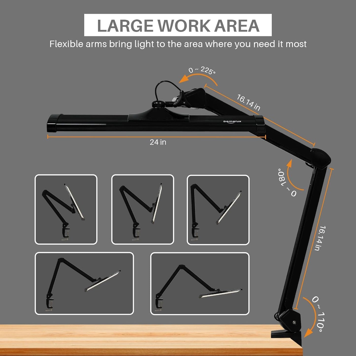 LED Architect Desk Lamp, 2300 Lumens, Dimmable, Metal Swing Arm, 5 Color Temperatures, 30W, Ideal for Task Work, Drafting, Reading, Clamp-on Office Table Lamp with 360 Bright LEDs (Black, CCT)