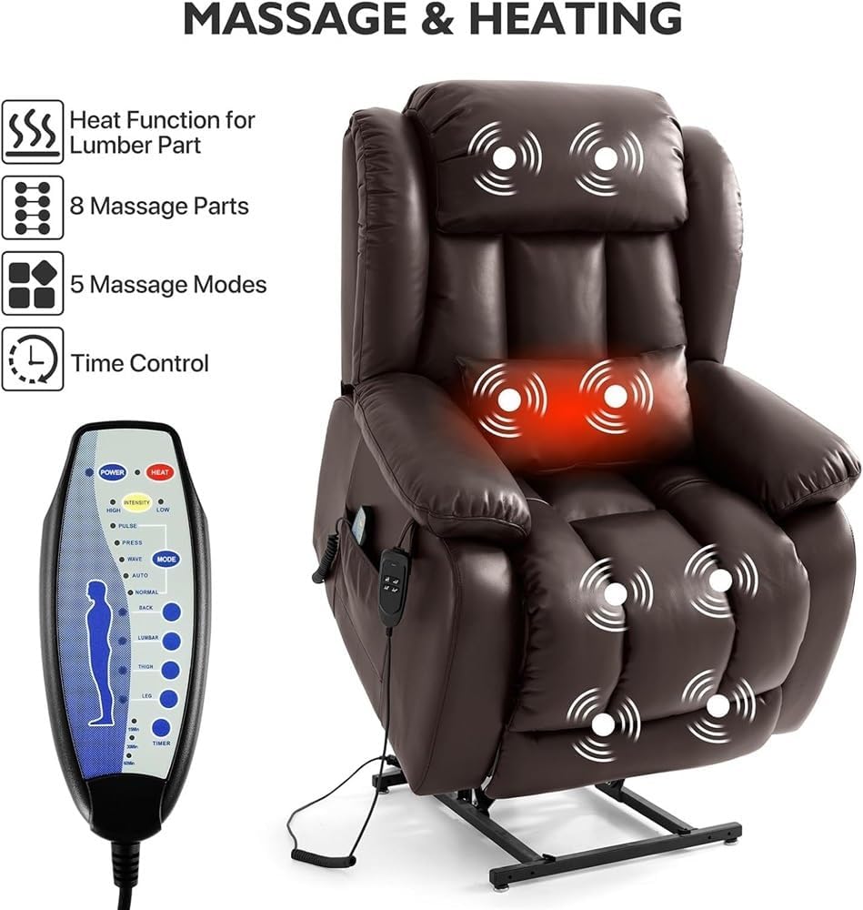 Large Power Lift Recliner Chair Infinite Position Dual Motor Electric Recliner with Heated Massage Function Upholstered Sofa Comfortable Lounge Seating for Living Room
