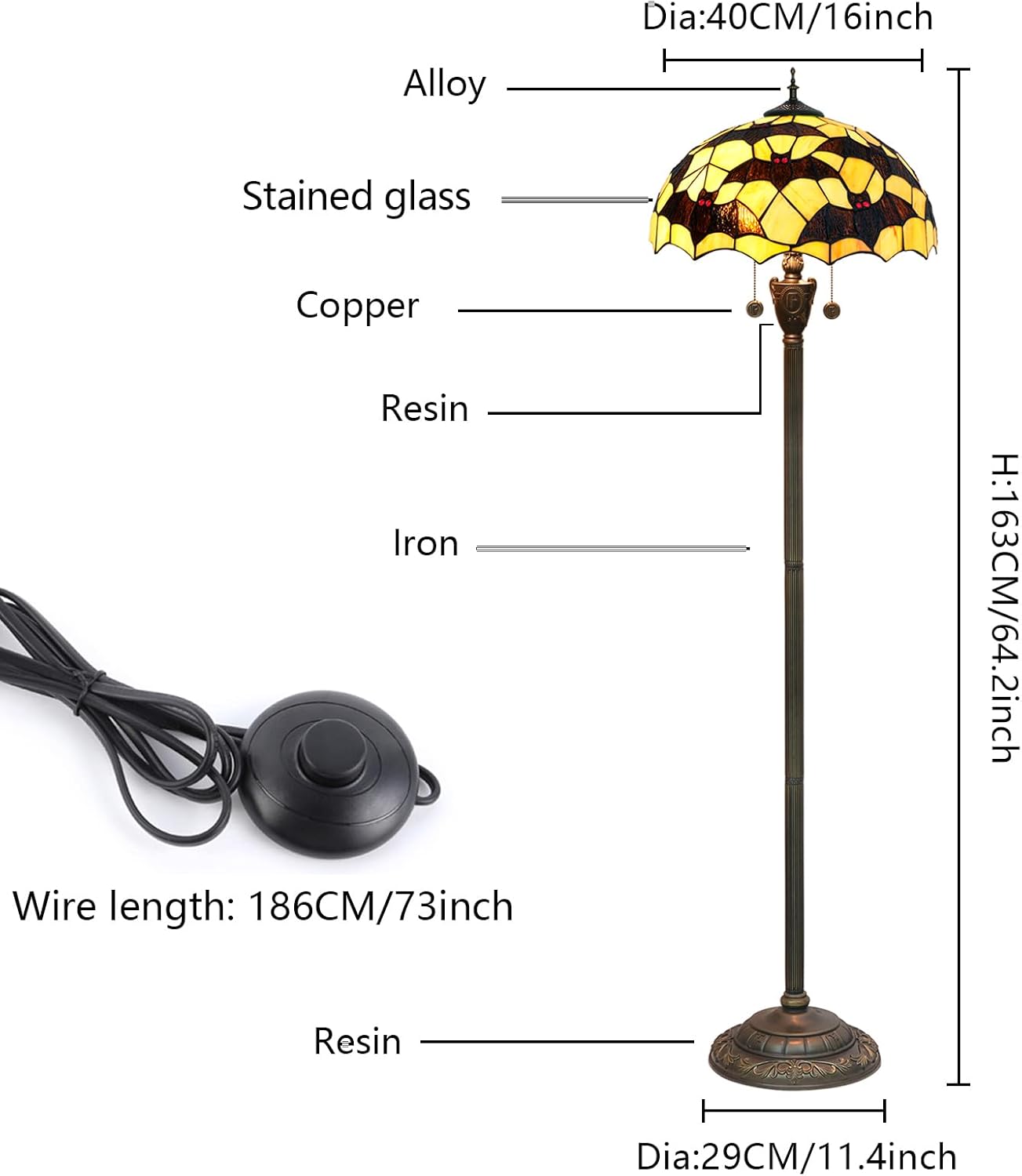 Tiffany Black Bats Floor Lamp Stained Glass lamp for Living Room Bedroom Office Bright Lighting Rustic Corner Decor Standing Tall Unique Vintage Reading Aesthetic Light