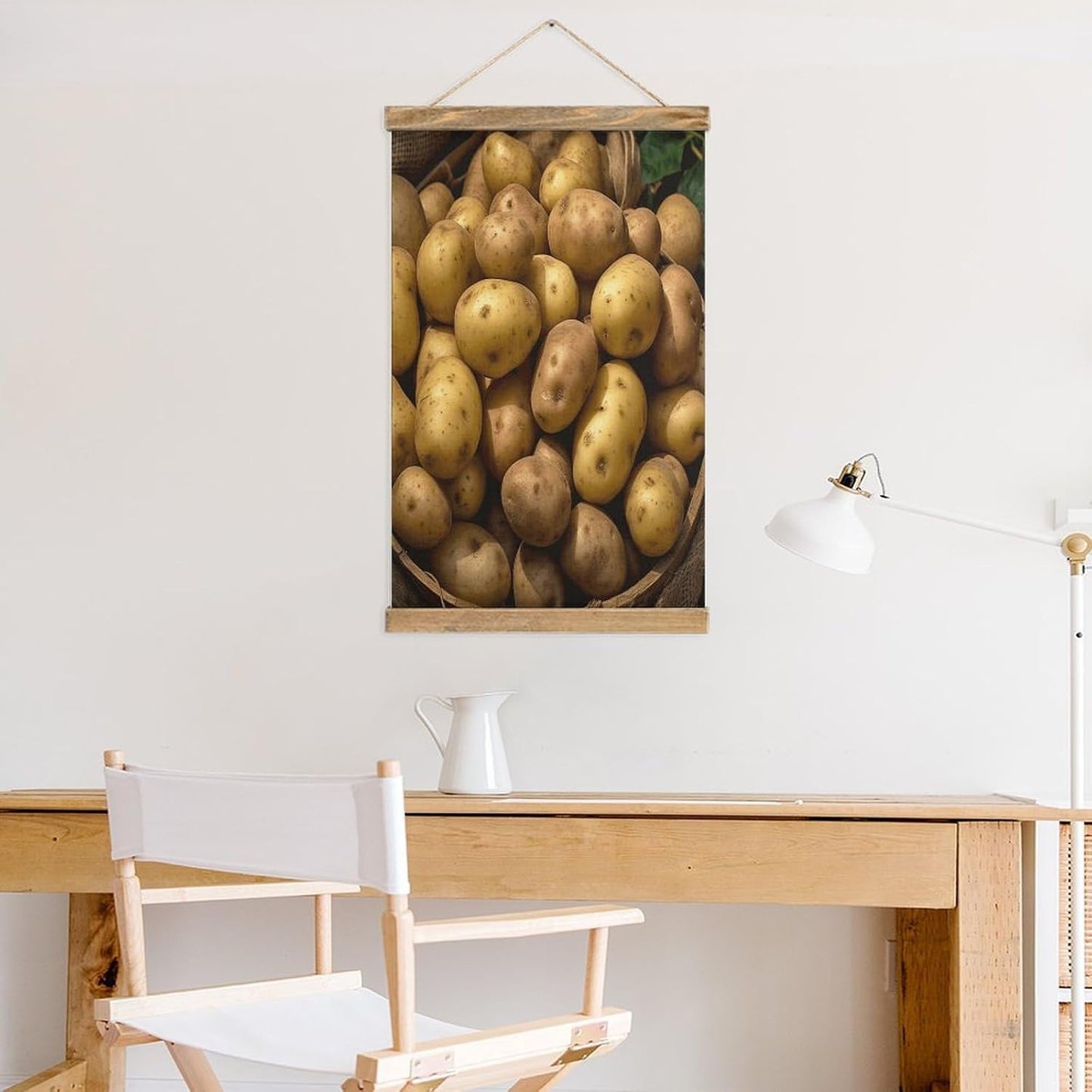 Vintage Garden Potatoes Poster with Wooden Frame Personalized Linen Hanging Scroll Painting Rustic Wall Hanging Illustrative Modern Artwork Decor for Home Living Room Bedroom Office