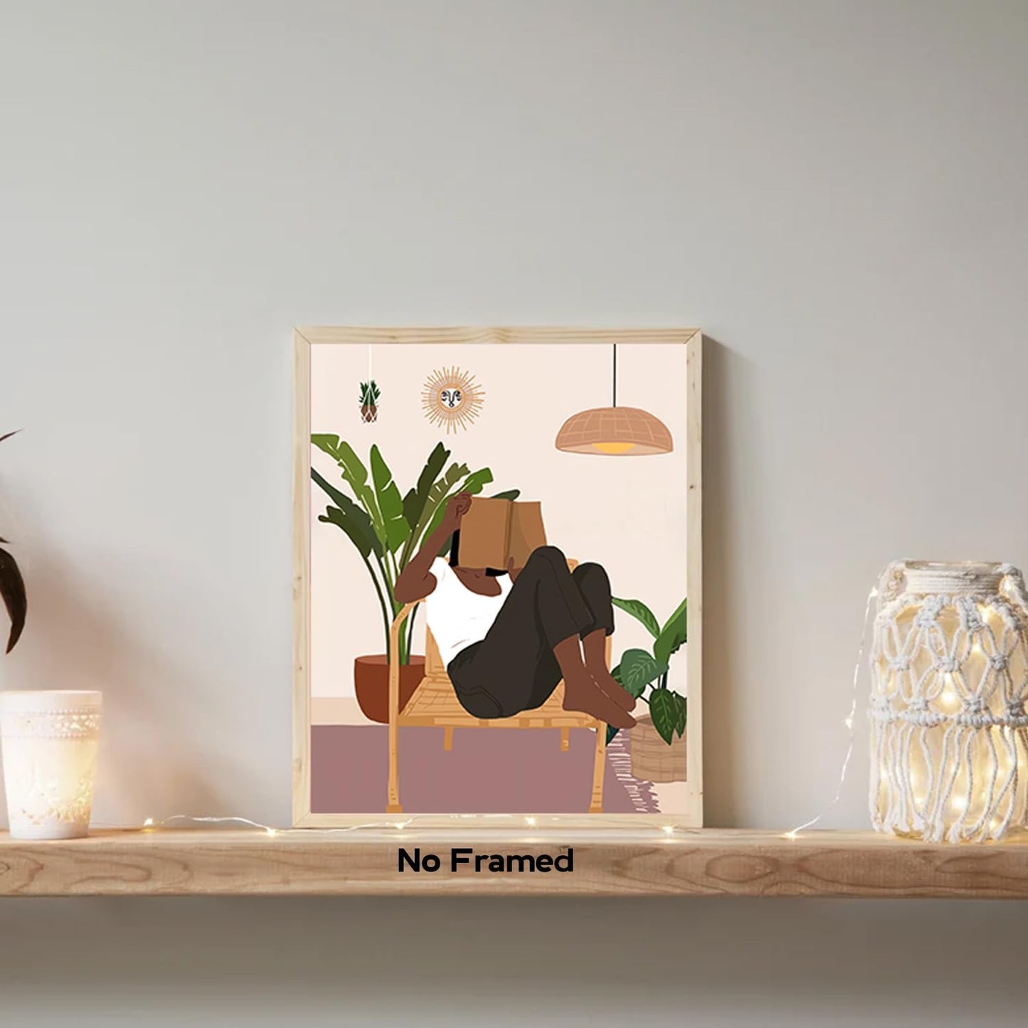 NIIORTY Afro Girl Reading Book Wall Art, African American Wall Art, American Minimalist Boho Canvas Posters for Girls Dorm Room Woman Bedroom Decor, Set of 4-8 x 10 inches, Unframed