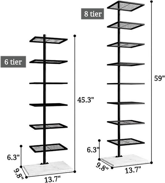 Modern 6-Tier Vertical Bookshelf Tower, Free Standing Narrow Bookcase with Open Shelves, Space-Saving Floor-to-Wall Storage for Living Room, Bedroom, Office (Black)