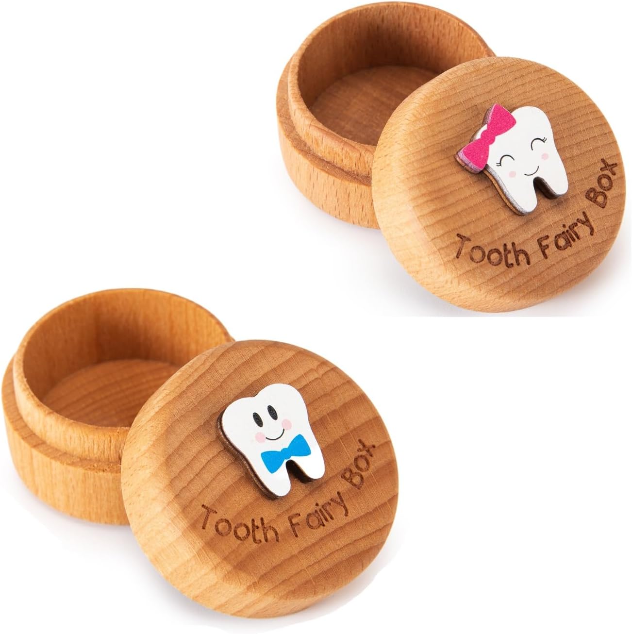 Tooth Fairy Box for Girls and Boys Wooden Cute Tooth Box with 3D Tooth, Lost Teeth Storage for Kids, Dropped Tooth Keepsake Box Gift (Pink and Blue)