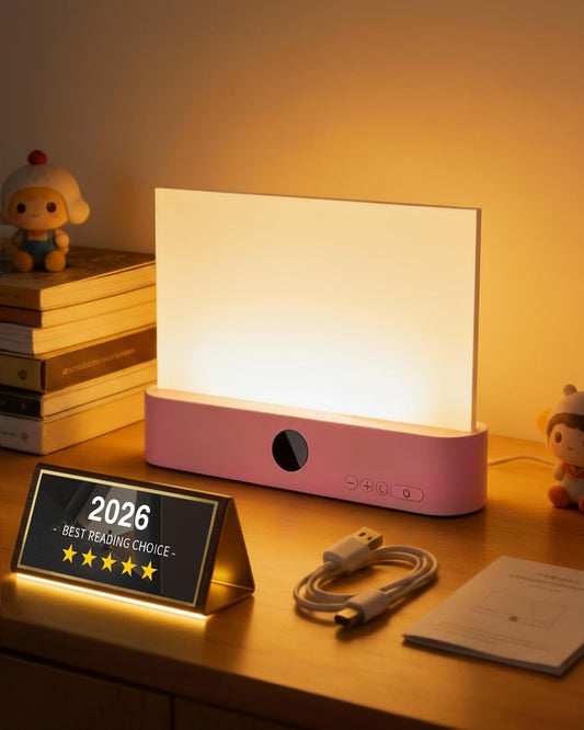 Book Light for Reading at Night Screen Flat Lamp LED Page Serene in Bed Rechargeable Smart Loght Little Lámpara Luz para Leer Libros De Noche Reader Mini Full Portable Kids Booklight (Pink)