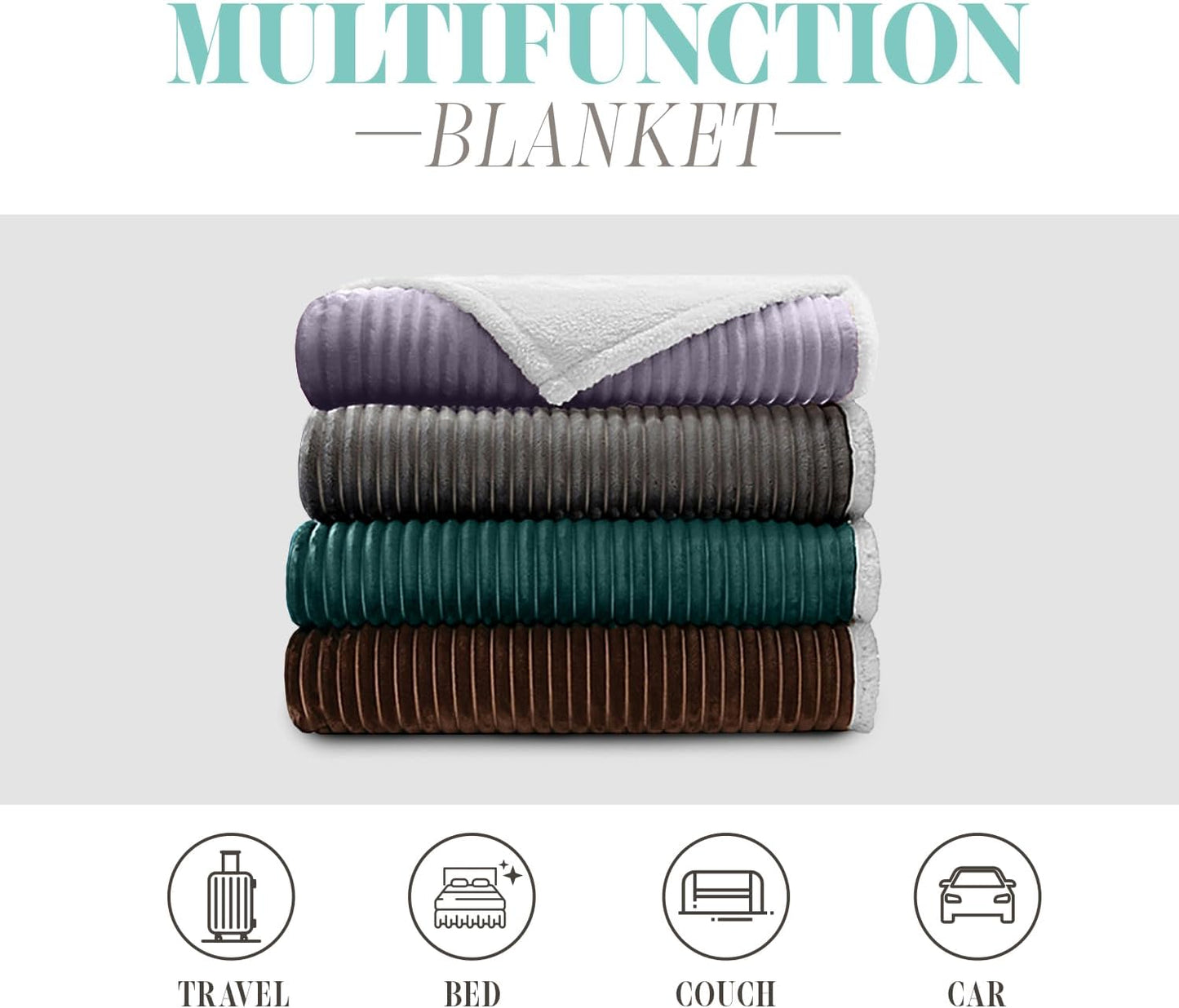 Elegant Comfort Corduroy Sherpa Reversible Throw Blanket, Medium Weight and Super Plush - Soft, Fuzzy and Plush Flannel Blanket - Micro-Suede - Corduroy Striped Pattern, 50 x 60 Inch Throw, Light Blue