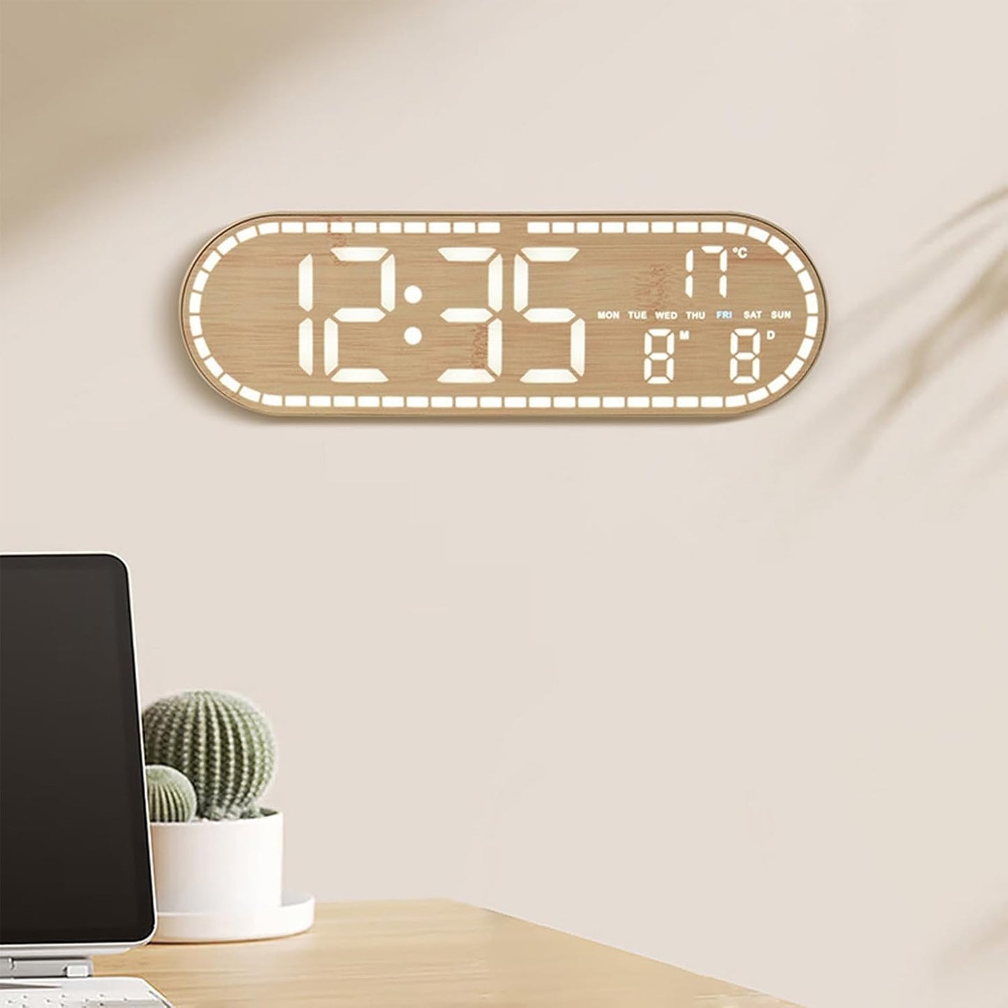 Alarm Clock, Weather Reading Screen, Battery Powered Hub, Auto Dimming Light Sensor, Improves Time Management Level, Seniors Assisted Hardware, Wide Rectangular Sizing Fits Kitchen Bathroom
