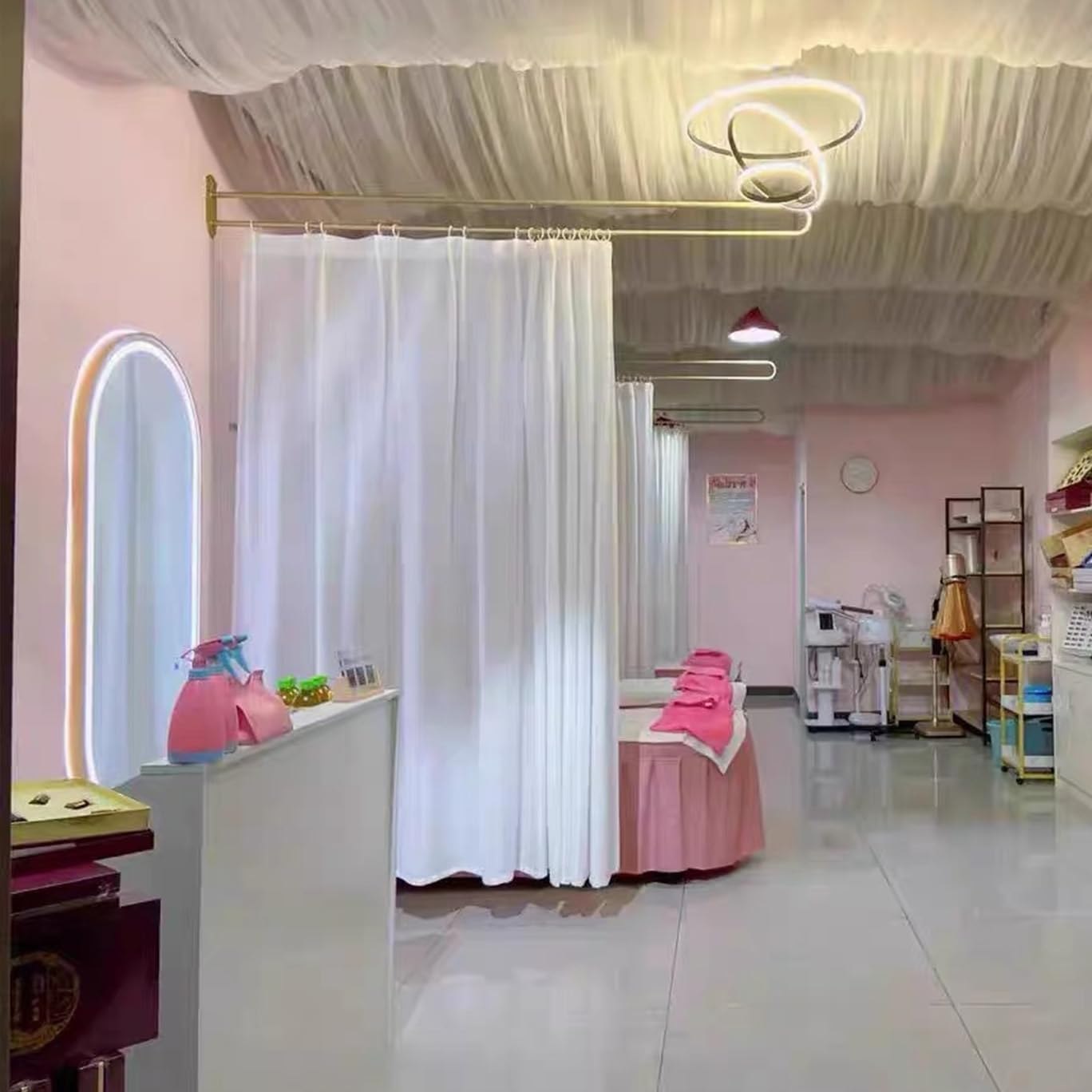 U Shape Privacy Partition Curtains for Room Divider Partitions with Flat Hook Inherent Hospital Curtains for Fitting Room Beauty Salon Bedroom Hospital SPA (7.2ft)