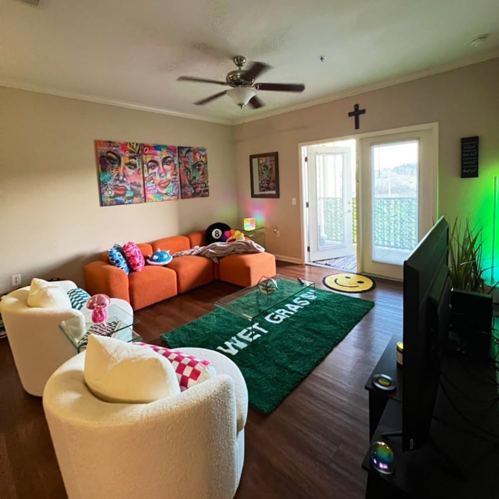 Wet Grass Rug - Green Grass Classic Handmade Flocked Area Rug - Hypebeast Home Decor Carpet - 31.5 * 63in (80 * 160cm) Hallway/Bedside Runner/Double Vanity Bathroom Mat - Artistic Premium Floor Mat