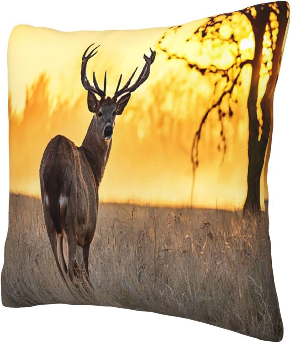 All-Season Square Pillow Covers 18"X18", Antler Red Deer, Decorative Throw Pillow Covers for Sofa Bed Couch, Hidden Zipper Cushion Cover, Square Lumbar & Accent Pillowcases for Home Decor