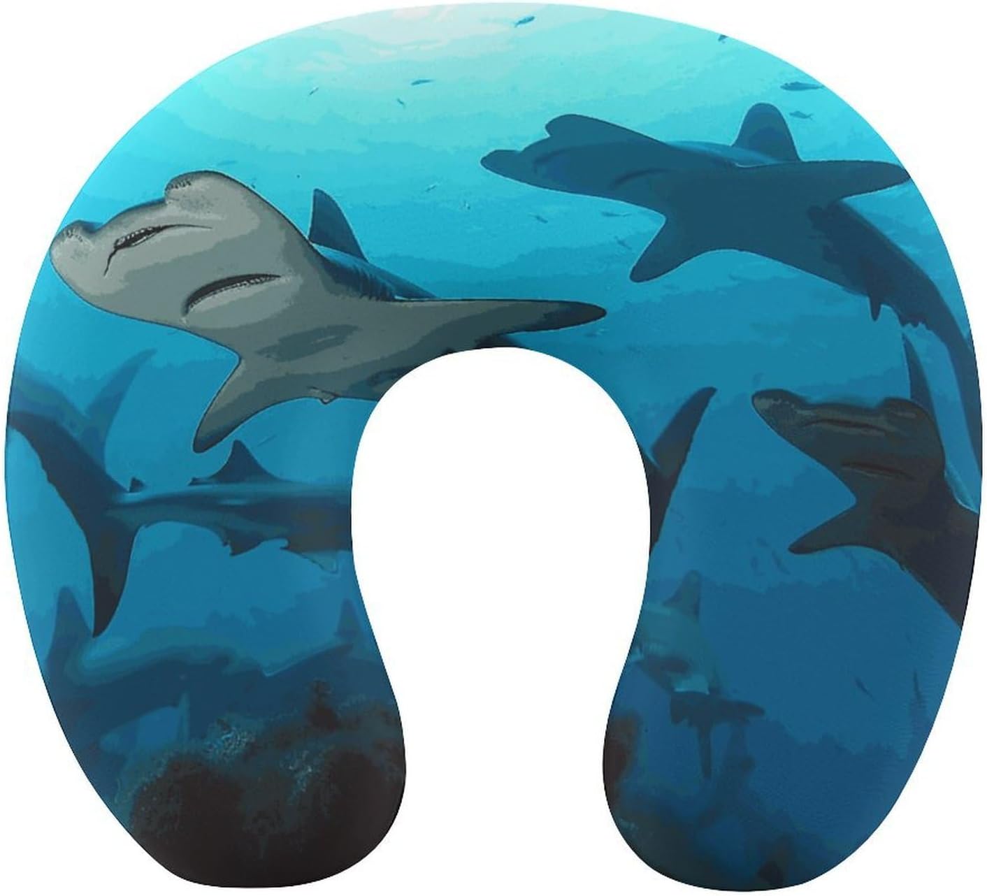 Hammerhead Sharks Neck Pillow Memory Foam U Shaped Pillows Portable Pillows for Shoulder Travel Head Support Pillow with Concealed Zipper for Airplane Car Home Office