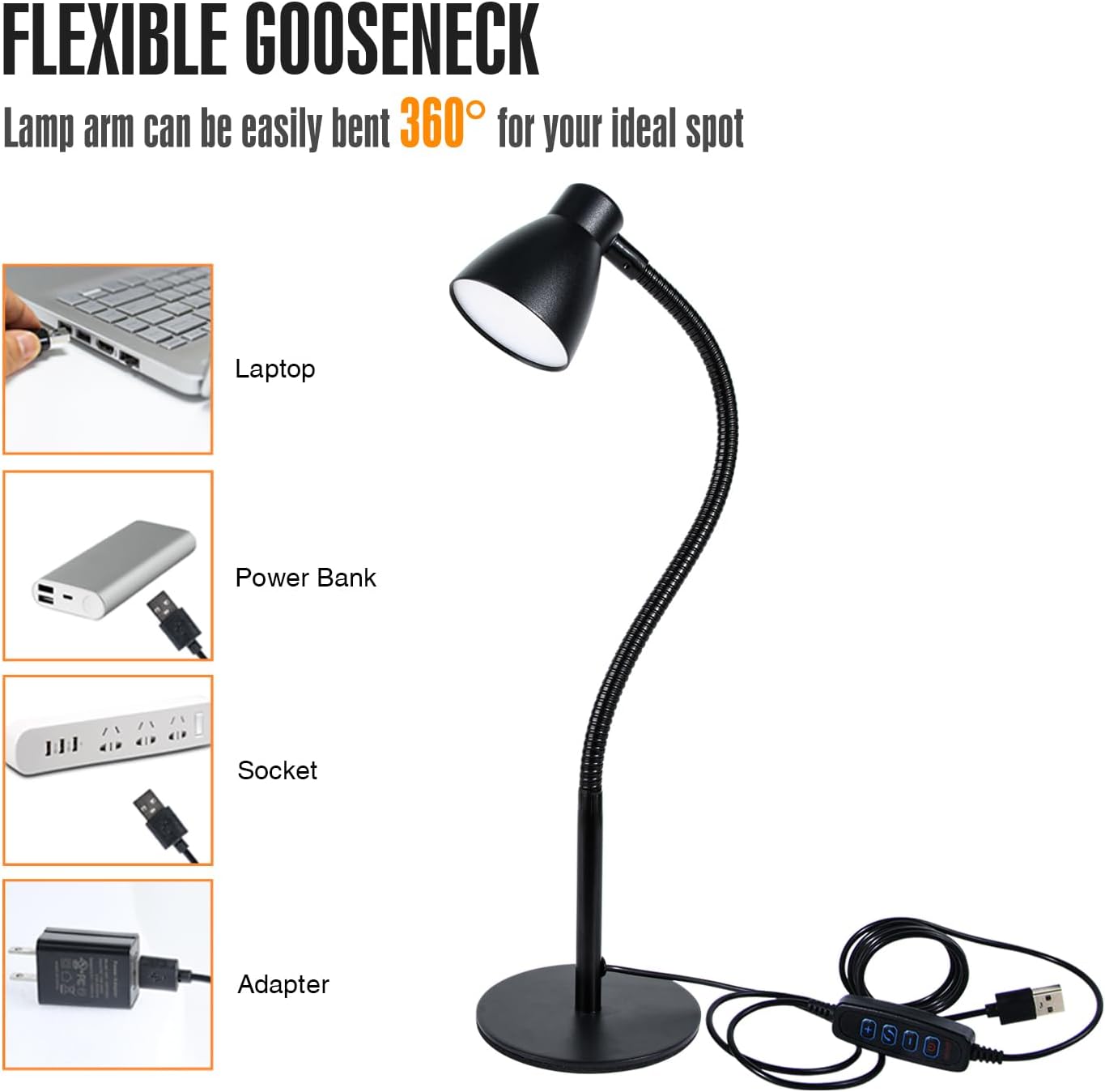 LED Desk Lamp for Home Office, CRI 90+ Eye-Caring Reading Light, Small Desk Light with Flexible Goose Neck, Perfect for Study Desk (Adapter Included)
